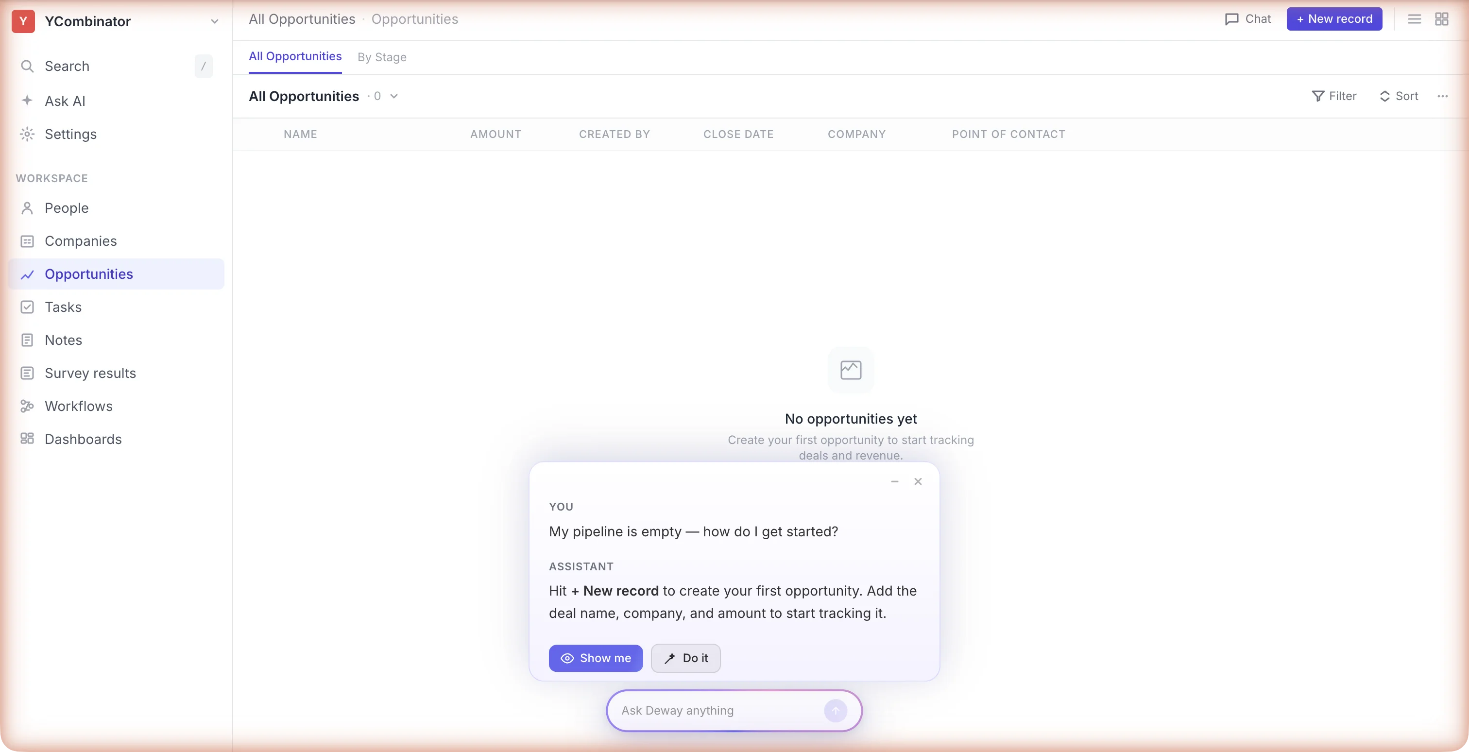 Deway chat with Show me and Do it action buttons